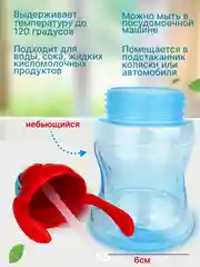 Голубой поильник детский с трубочкой и ручками "Бусинка" 180мл 629