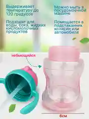 Бирюзовый поильник детский с трубочкой и ручками "Бусинка" 180мл 629