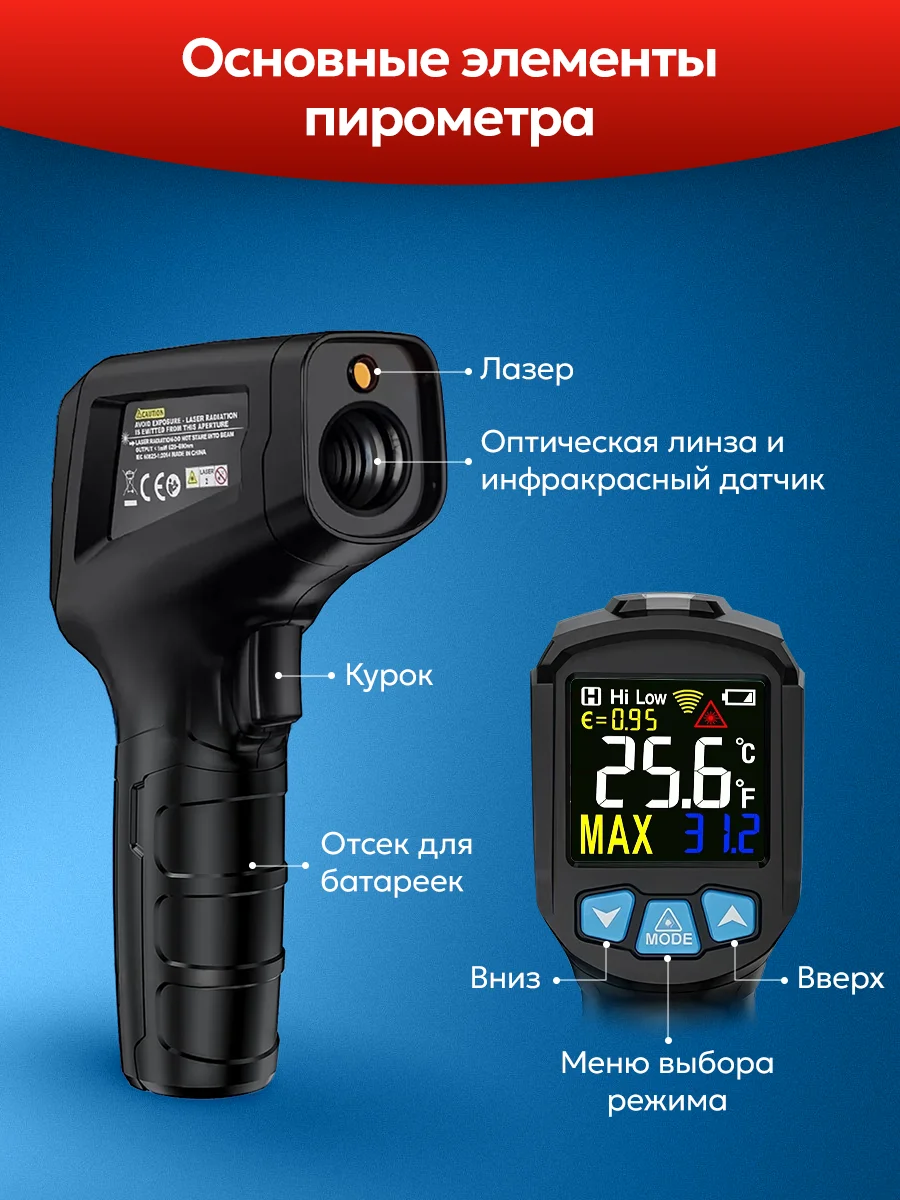 Пирометр Mestek-600 бесконтактный инфракрасный термометр