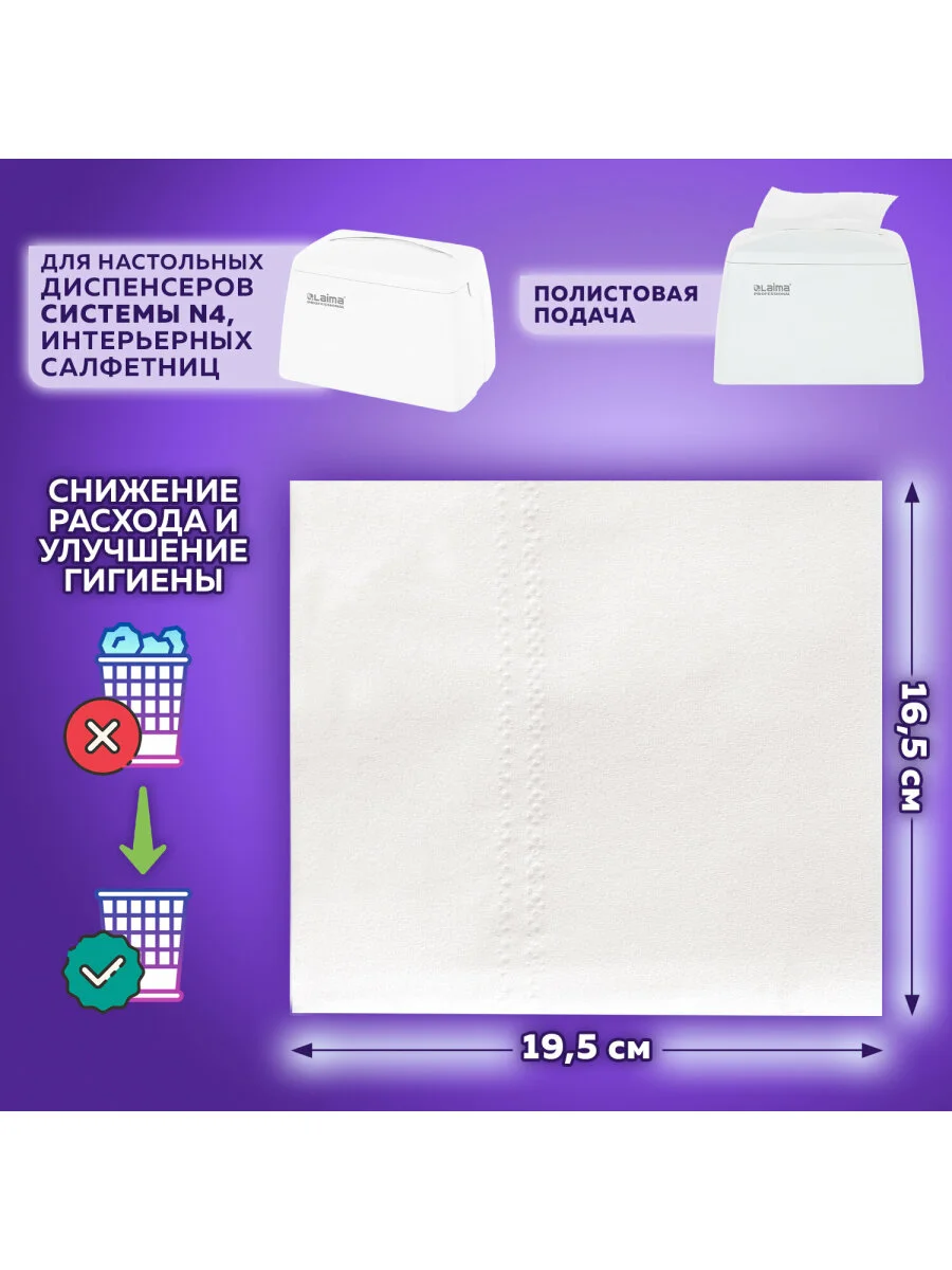 Салфетки бумажные LAIMA PREMIUM для диспенсера, 2 слоя, 5 пачек по 200 штук, 19,5 х 16,5