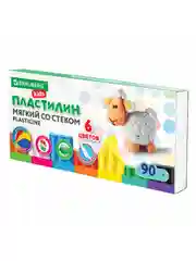 Пластилин мягкий восковой BRAUBERG KIDS, 6 цветов, 90г, со стеком, 106493