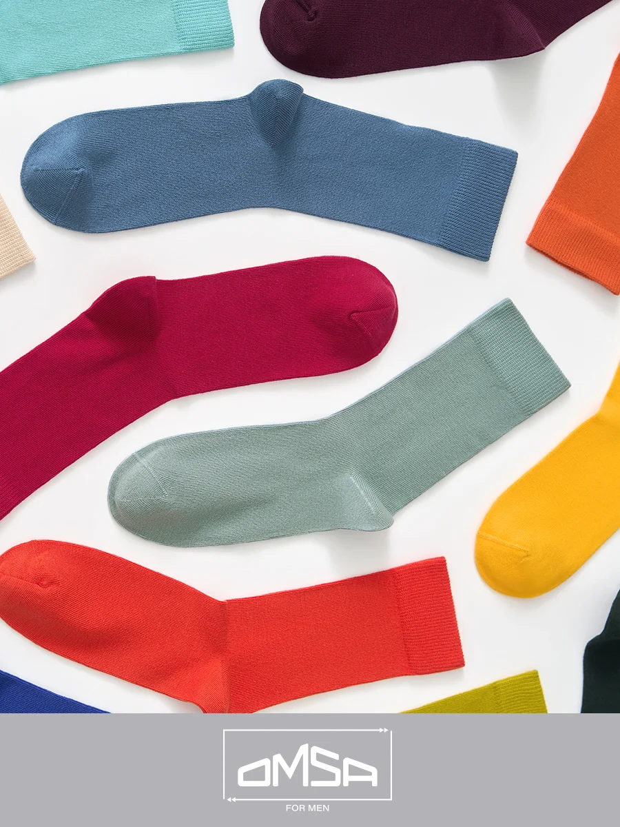 Разноцветный носки мужские OMSA ECO 401 Colors высокие длинные из хлопка, набор 5 пар