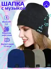 Синий шапка с наушниками зимняя из акрила, мужская, женская, Bluetooth 5.0