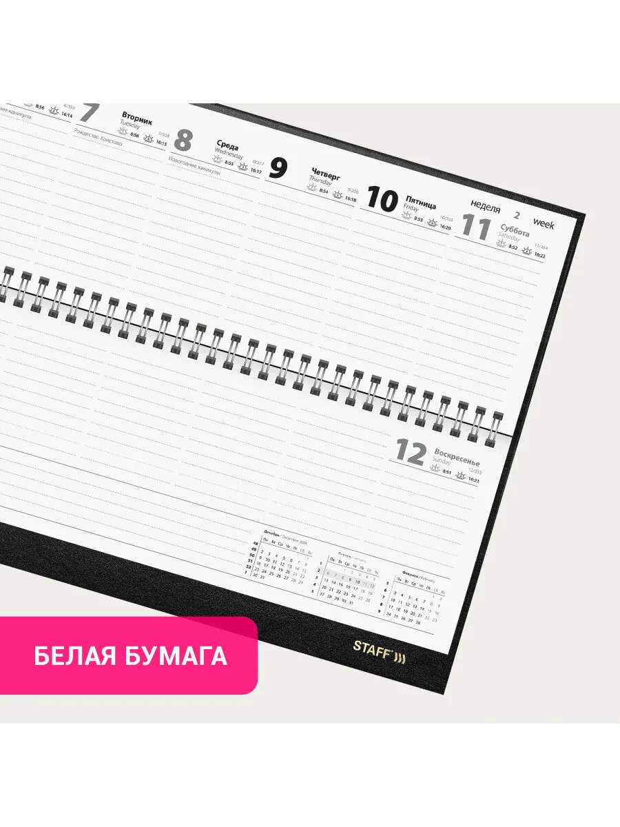 Еженедельник датированный 2025 Staff, планинг, 300х130 мм, на гребне, 64 листа