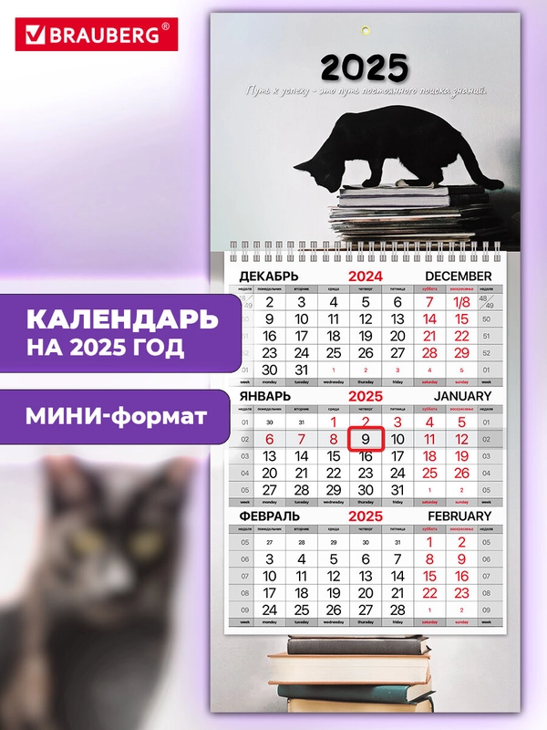 Календарь настенный квартальный отрывной 2025 Brauberg Smart cat, 116123