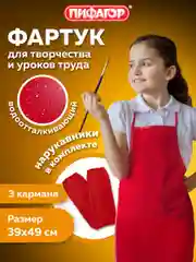 Фартук с нарукавниками для уроков труда ПИФАГОР, малый, 39х49 см, красный, 270919
