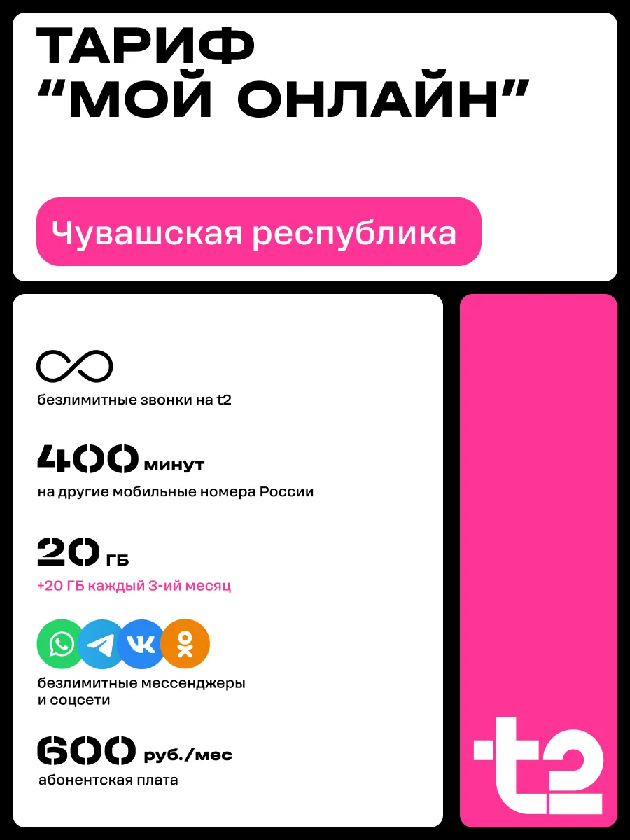 Sim-карта t2. Тариф "Мой онлайн" для Чувашской республики
