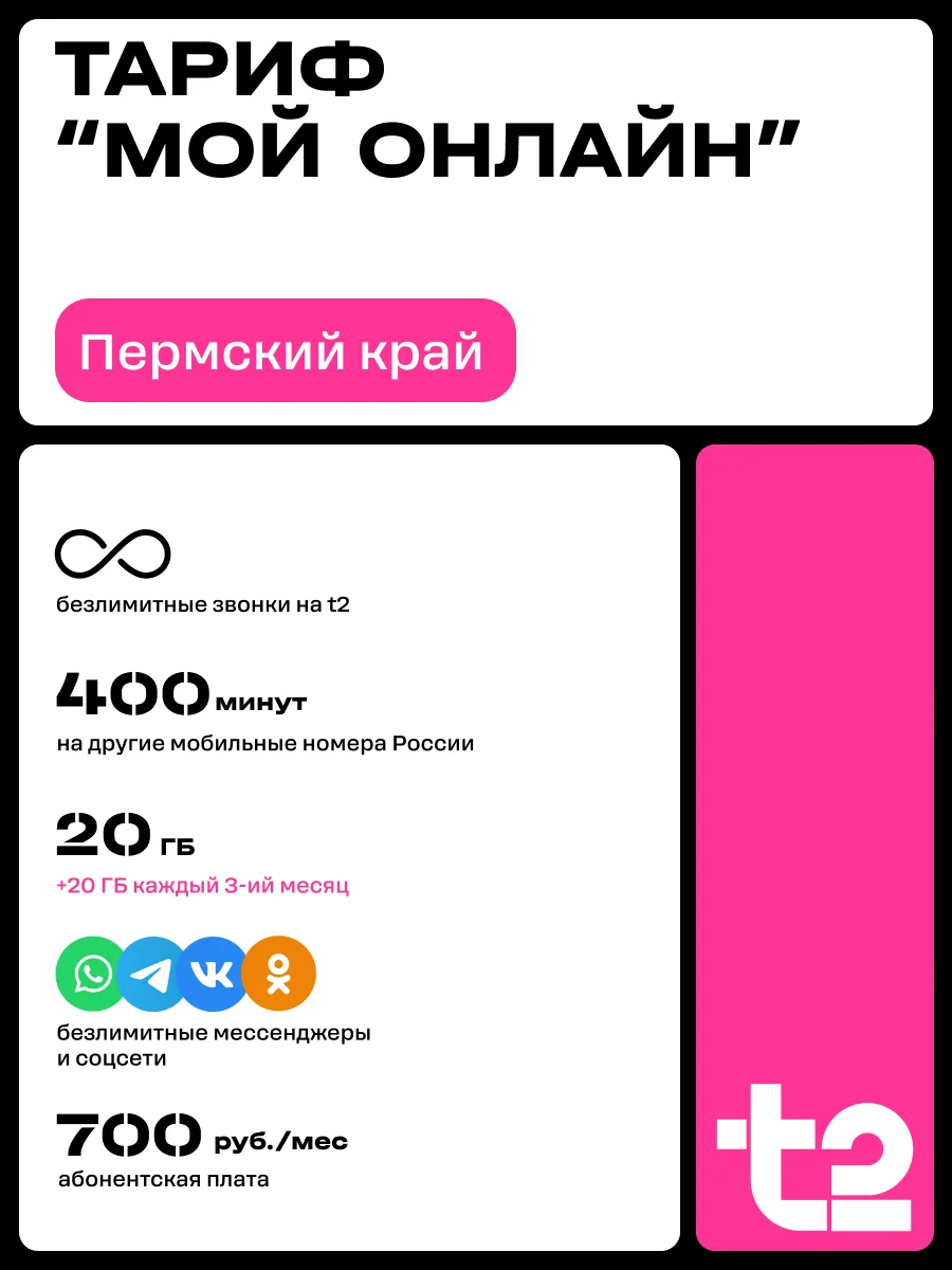 Sim-карта t2. Тариф "Мой онлайн" для Пермского края