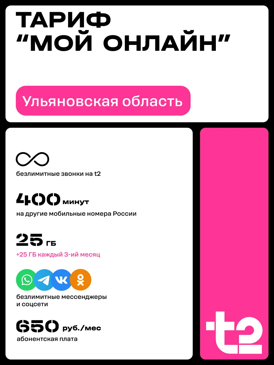 Sim-карта t2. Тариф "Мой онлайн" для Ульяновской области