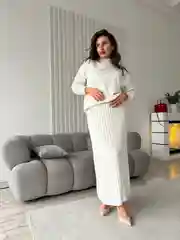 Слоновая кость костюм женский, вязаный, свитер, юбка плиссе