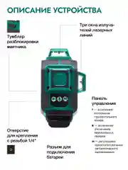 Зеленый лазерный уровень Rokodil Ray Pro 3D, зеленый луч, 12 линий на 360 градусов