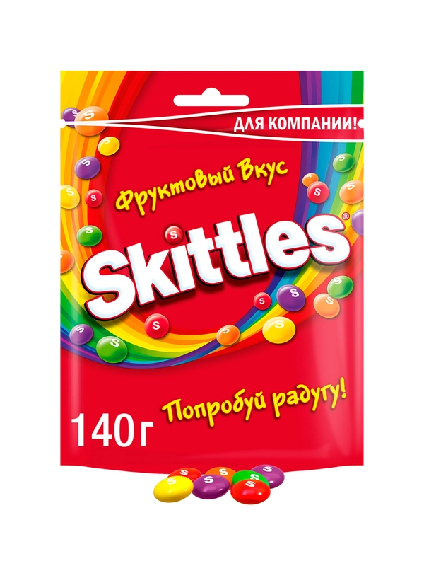 Skittles Фрукты драже в разноцветной сахарной глазури для компании 140г