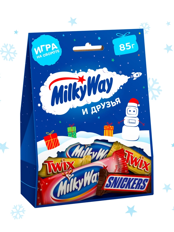 Сладкий подарок Milky Way и Друзья на Новый Год, набор конфет Milky Way, Snickers, Twix 85г