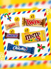 Сладкий подарок M&M's & Friends Посылка на Новый Год, набор конфет M&M's, Snickers, Twix, Bounty, Milky Way с онлайн-игрой внутри 150г