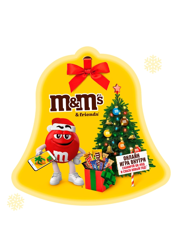 Сладкий подарок M&M's & Friends Праздничный колокольчик на Новый Год, набор конфет M&M's, Snickers, Twix, Milky Way, Mars 168г