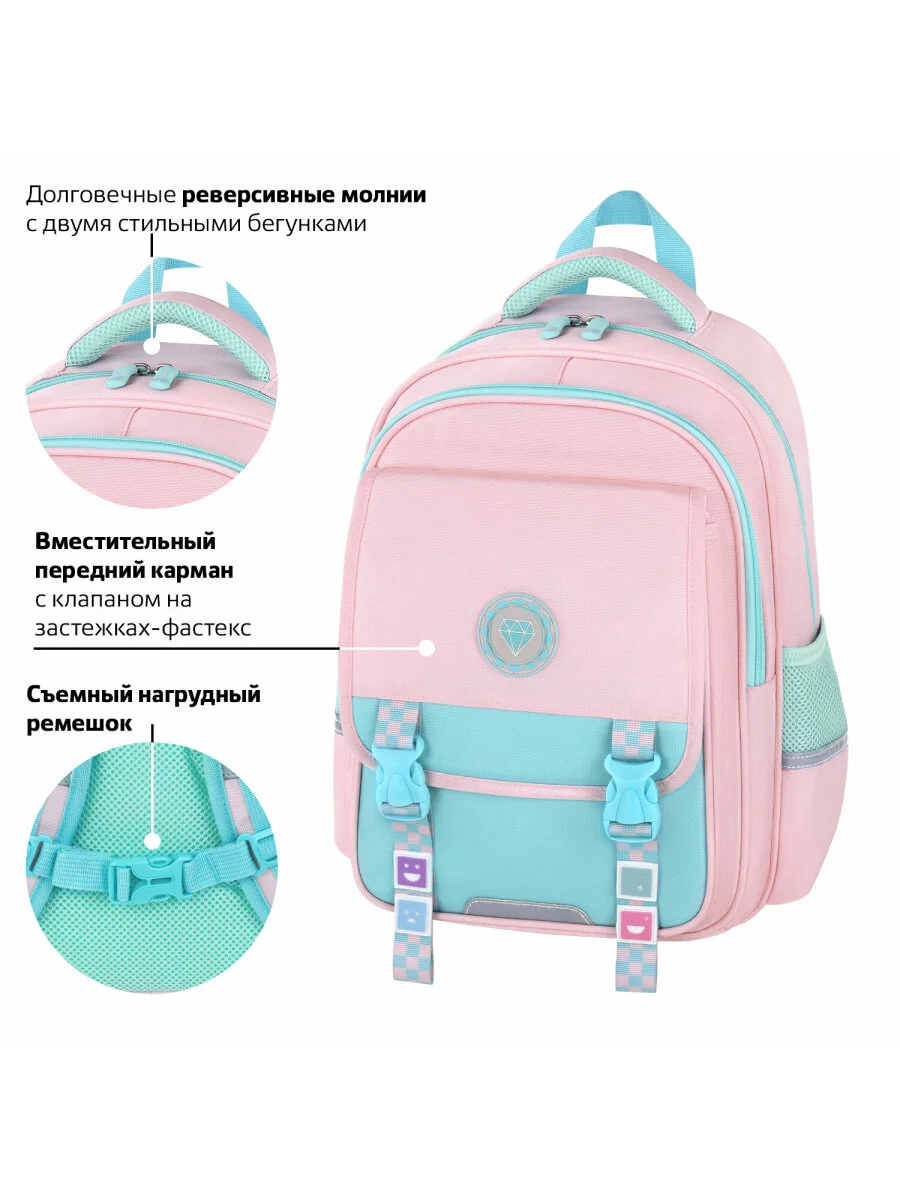Рюкзак школьный для девочки, ранец, портфель 2 отделения и 3 кармана, 39х28х16 см Brauberg
