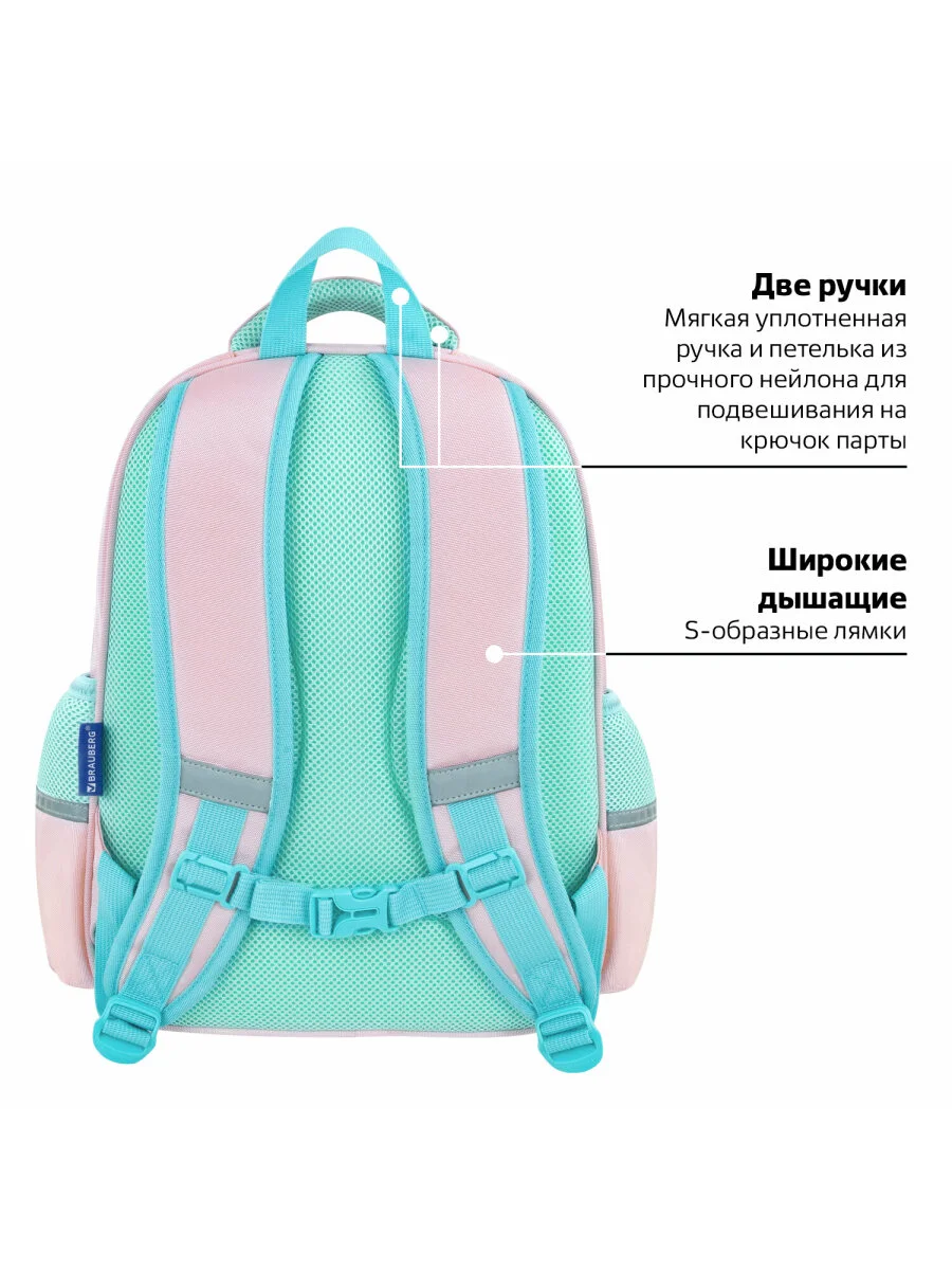 Рюкзак школьный для девочки, ранец, портфель 2 отделения и 3 кармана, 39х28х16 см Brauberg