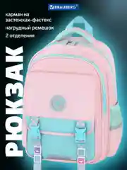 Рюкзак школьный для девочки, ранец, портфель 2 отделения и 3 кармана, 39х28х16 см Brauberg