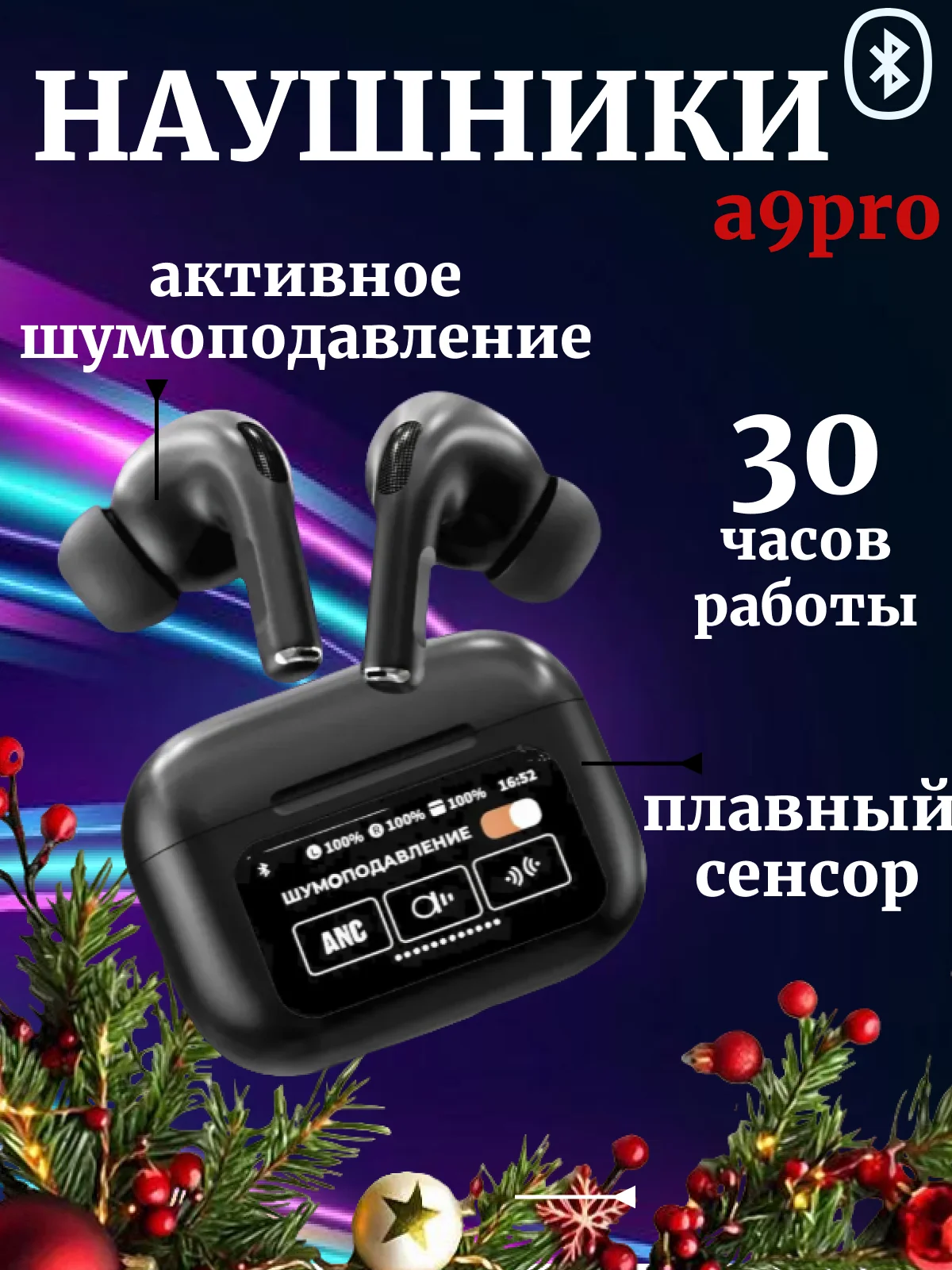 Черный наушники A9Pro беспроводные, с экраном