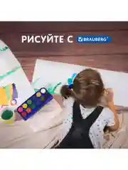 Краски акварельные для рисования BRAUBERG 12 цветов, круглые кюветы 28 мм, пенал, 191743
