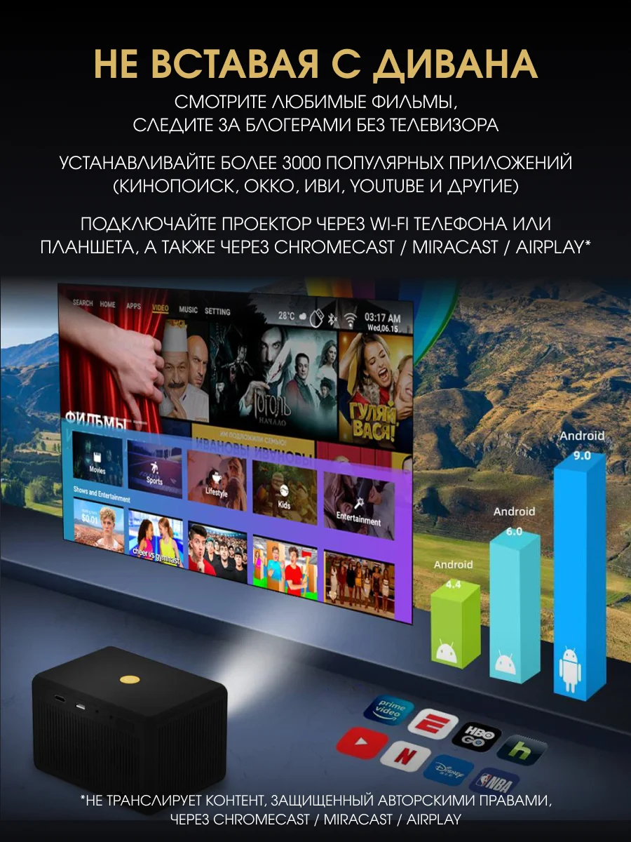 Портативный проектор для фильмов UNIC Y7 Wi-Fi HD, черный