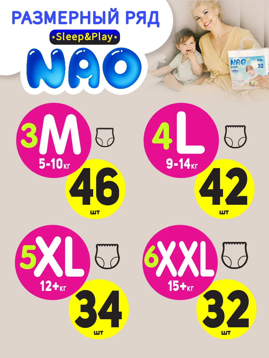 Подгузники трусики Ekitto 5 размер XL, для новорожденных детей от 12-17 кг, 34 шт