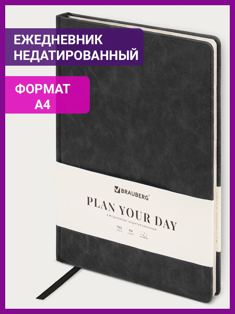 Ежедневник недатированный BRAUBERG Status, 210 х 297 мм, А4, 160 л, черный