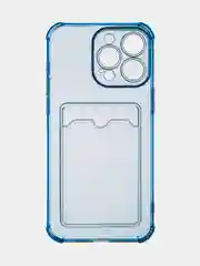 Синий чехол для iPhone 15, 14, Pro, Max, Plus, силиконовый, BROSCORP, противоударный, углы, карман
