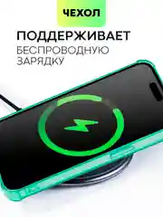 Зеленый чехол для iPhone 15, 14, Pro, Max, Plus, силиконовый, BROSCORP, противоударный, углы, карман