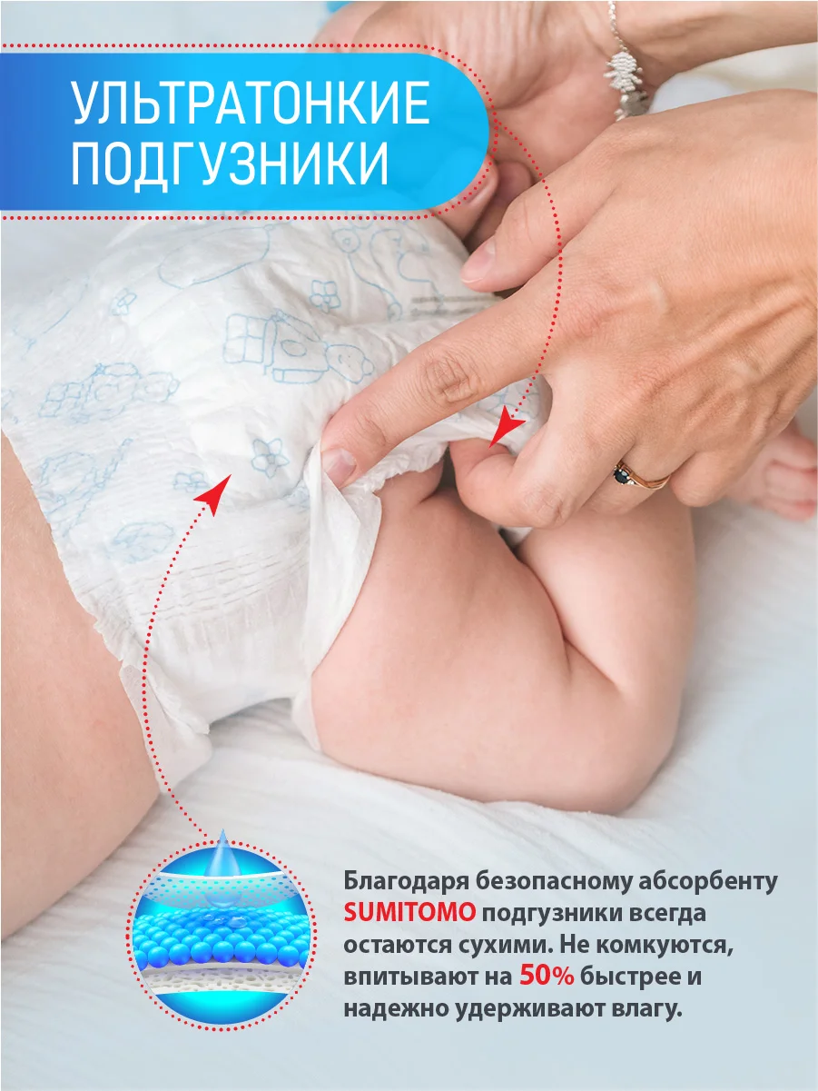Подгузники Ekitto 2 размер S, для новорожденных от 3-6 кг, японские ночные памперсы, 54 шт