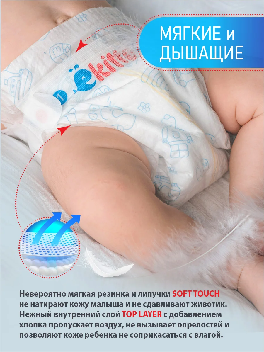 Подгузники Ekitto 2 размер S, для новорожденных от 3-6 кг, японские ночные памперсы, 54 шт
