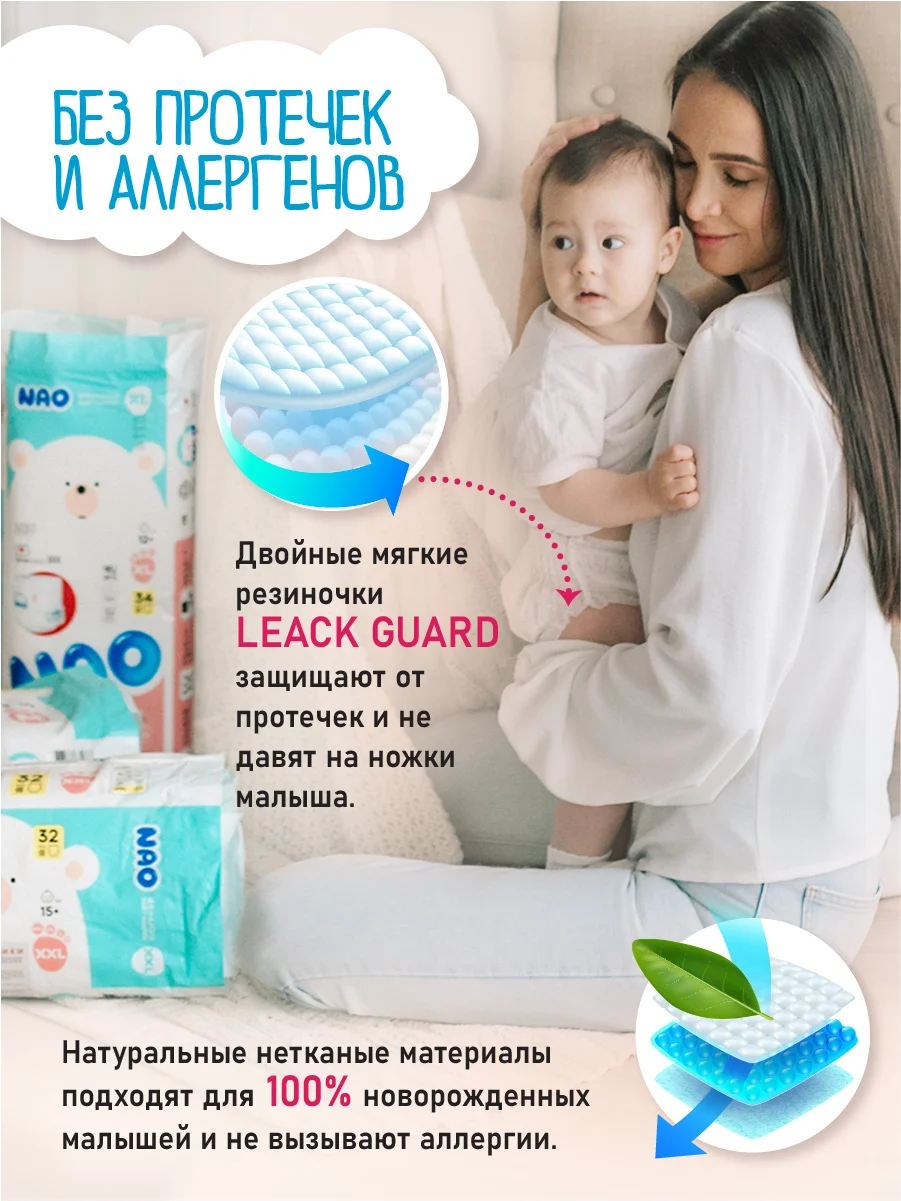 Подгузники трусики NAO 3 размер M для детей 5-10 кг,японские,ночные памперсы премиум 46 шт
