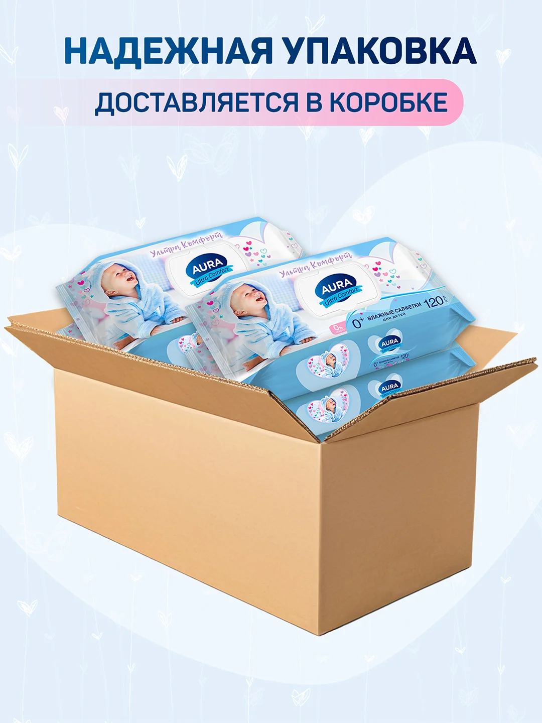 Влажные салфетки AURA ULTRA COMFORT для новорожденных с крышкой 720 шт (120 шт х 6)