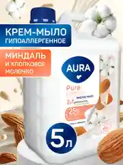 Жидкое крем мыло для рук 2 в 1  AURA миндаль и хлопковое молочко, 5 литров
