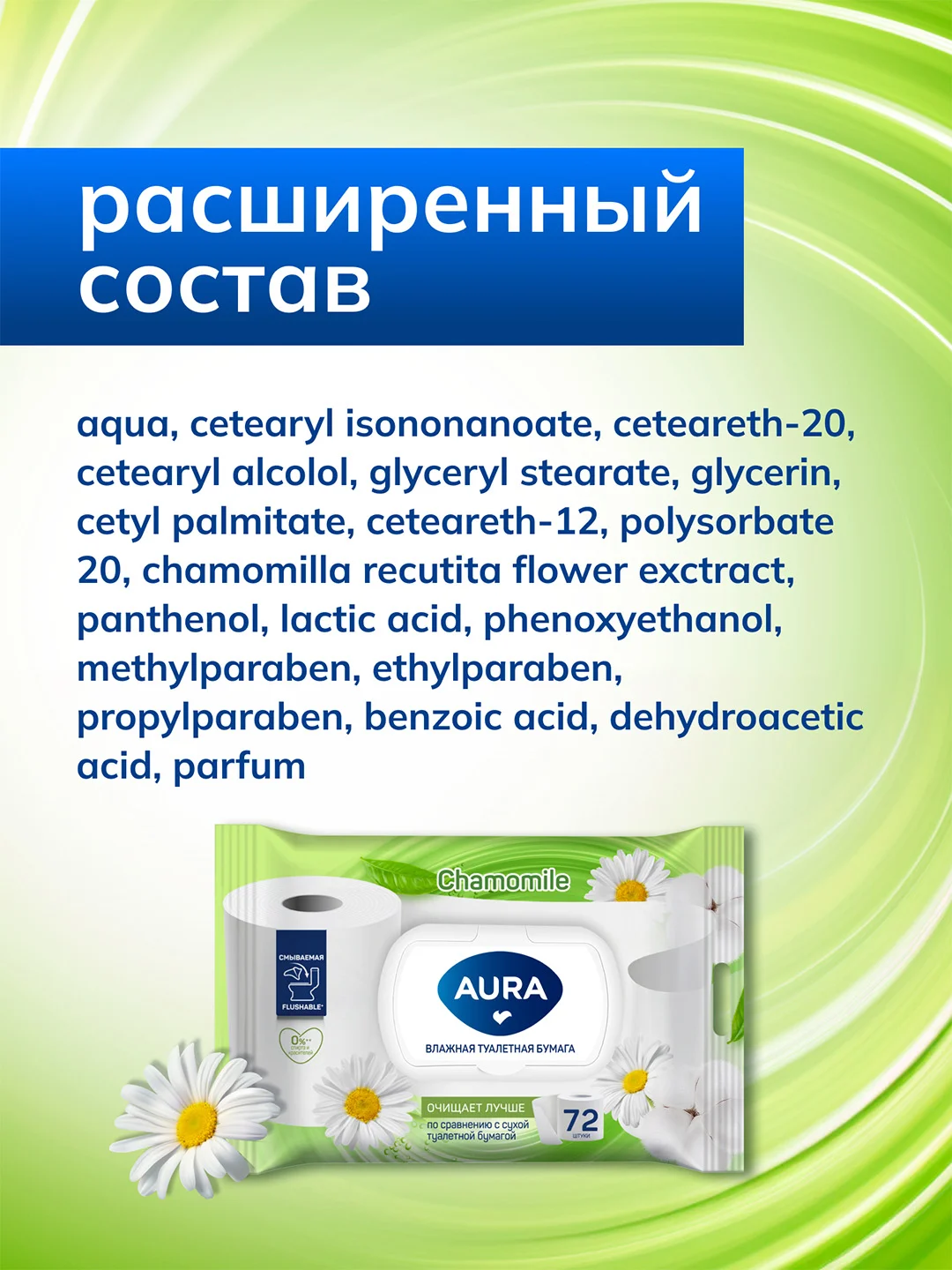 Влажная туалетная бумага AURA смываемая с крышкой 576 шт (72 шт х 8)