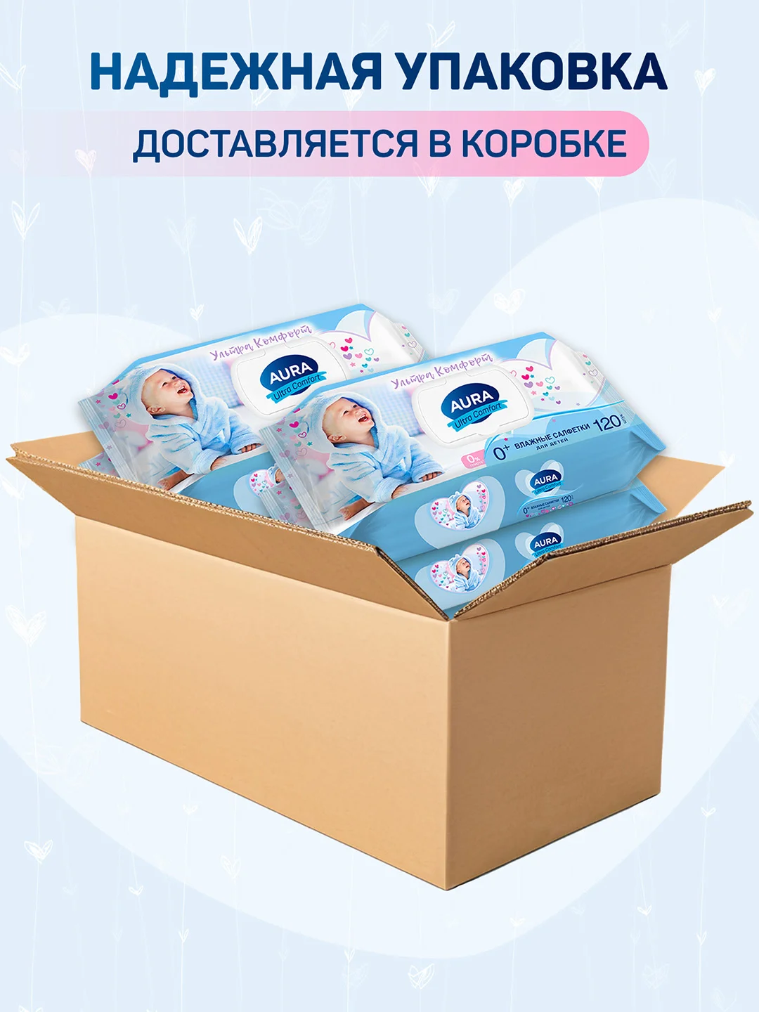 Влажные салфетки AURA ULTRA COMFORT детские с крышкой 1440 шт (120 шт х 12)