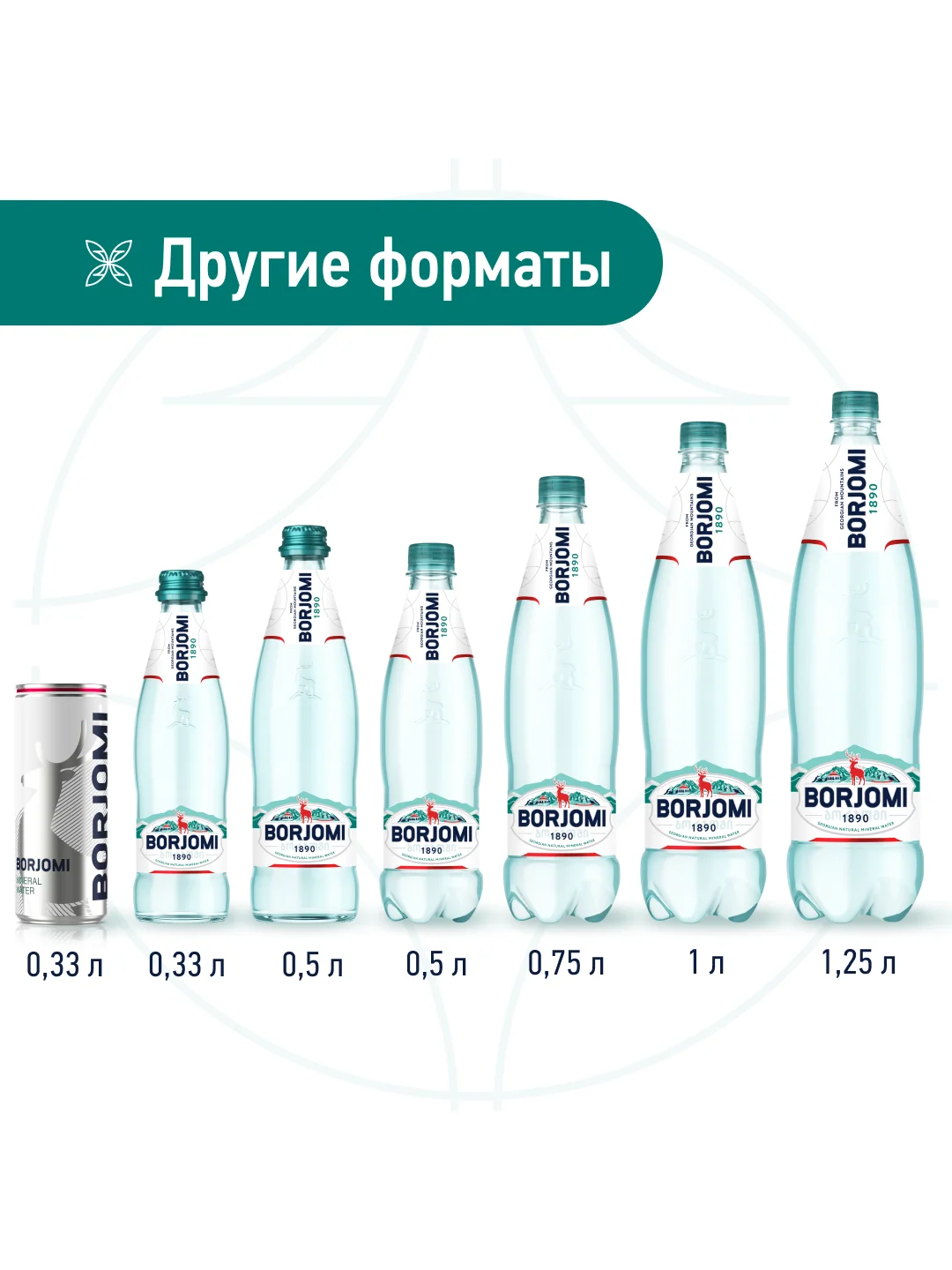 Вода  "Borjomi" минеральная, природная, лечебно столовая газированная 1.25 ПЭТ