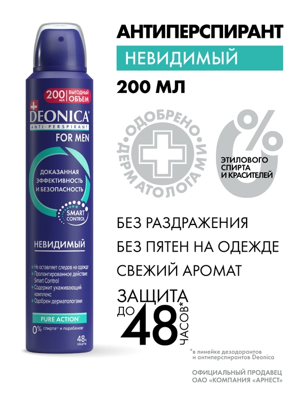 Дезодорант мужской Deonica for men Невидимый, антиперспирант, спрей ...