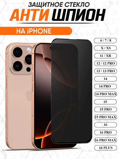 Защитное стекло Антишпион iPhone 16, 15, 14, 13, 12, 11, XR, X XS, 8, 7, 6 стекло на айфон