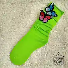 Зеленый носки с объемными бабочками