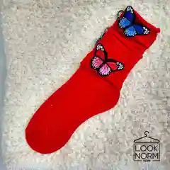 Багровый носки с объемными бабочками