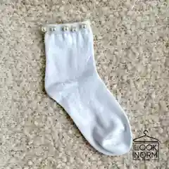 Белый хлопковые носки с жемчужинами